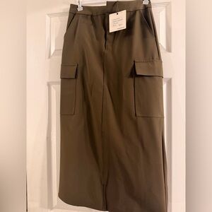Olive Midi Skirt with Pockets
